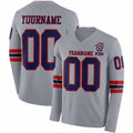 Custom Gray Navy-Red Long Sleeve Authentic Football Jersey image 0
