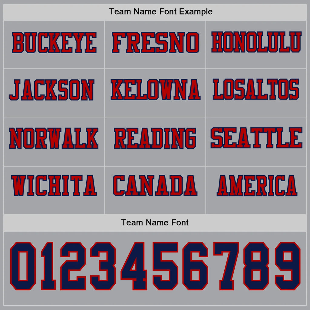 Custom Gray Navy-Red Long Sleeve Authentic Football Jersey image 3