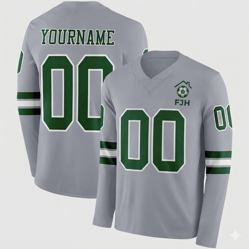 Custom Gray Green-White Long Sleeve Authentic Football Jersey image 0