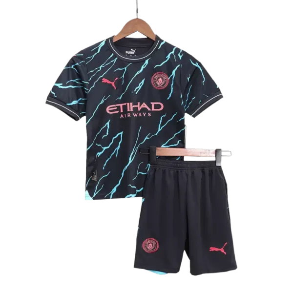 Manchester City Third Away Kids Soccer Jerseys Kit 2023/24