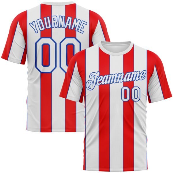 Custom White Fire Red-Thunder Blue Vertical Stripe Classic Performance T-Shirt