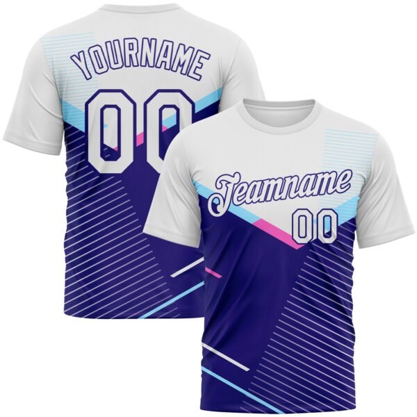 Custom White-Dark Purple Geometric Speed Line Chevron Stripe Performance T-Shirt