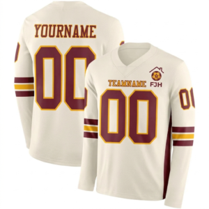 Custom Cream Burgundy-Gold Long Sleeve Authentic Football Jersey